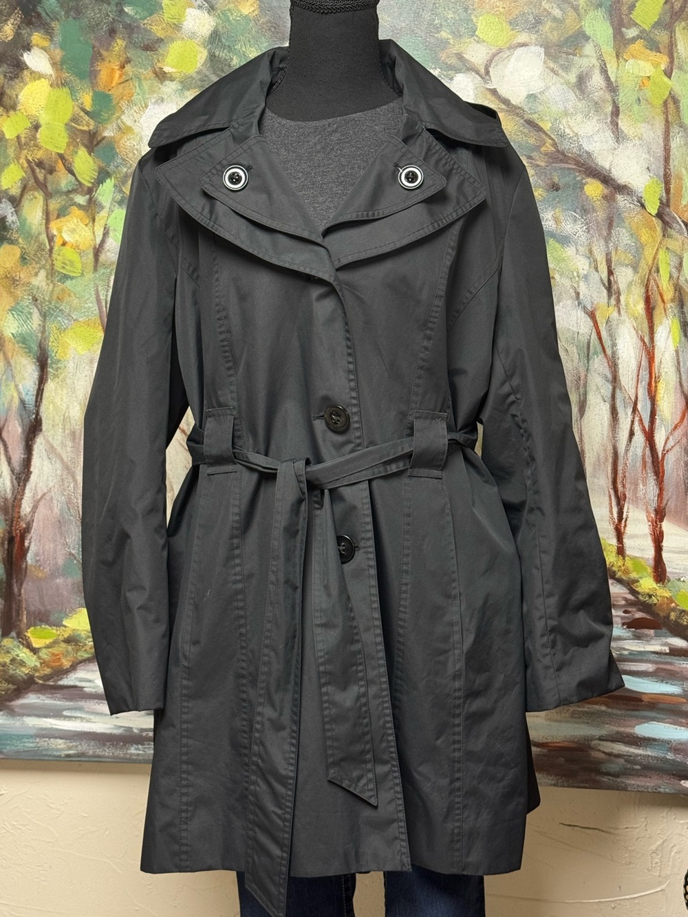 Croft & Barrow XL Black Hooded Belted Trench Coat